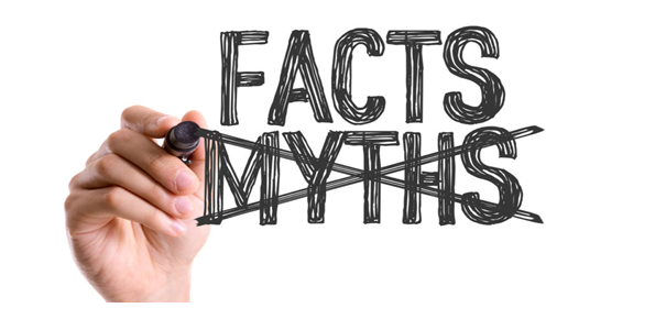 Facts Vs. Myths with hand putting an X over the word Myths