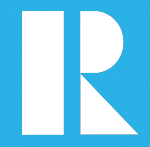 Minimal black geometric R on cyan background