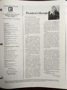 Articl written by Jim Gale, President's Message, in 1978.