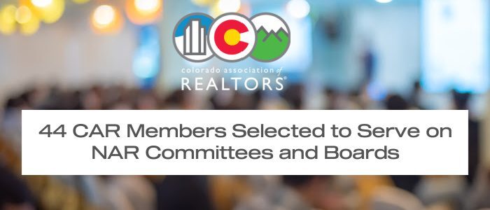Colorado Realtors announcement about NAR committees selection.