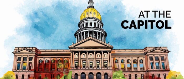 Illustrated capitol building with golden dome