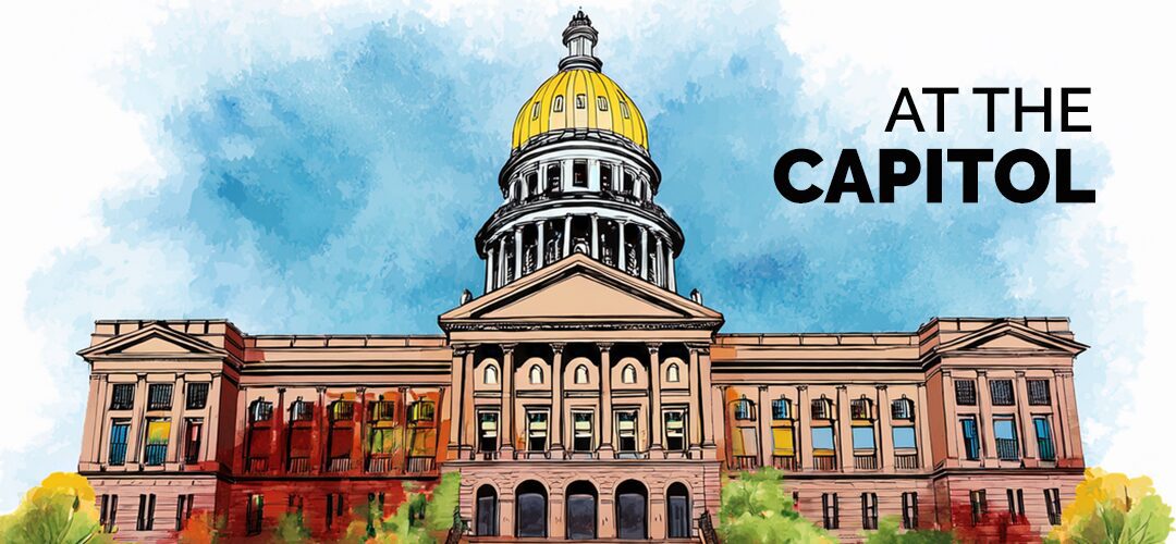 Illustrated capitol building with golden dome